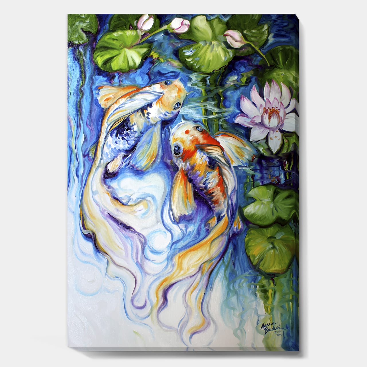 Designart - Koi Koi And Lily - Nautical & Coastal Premium Canvas Wall Art